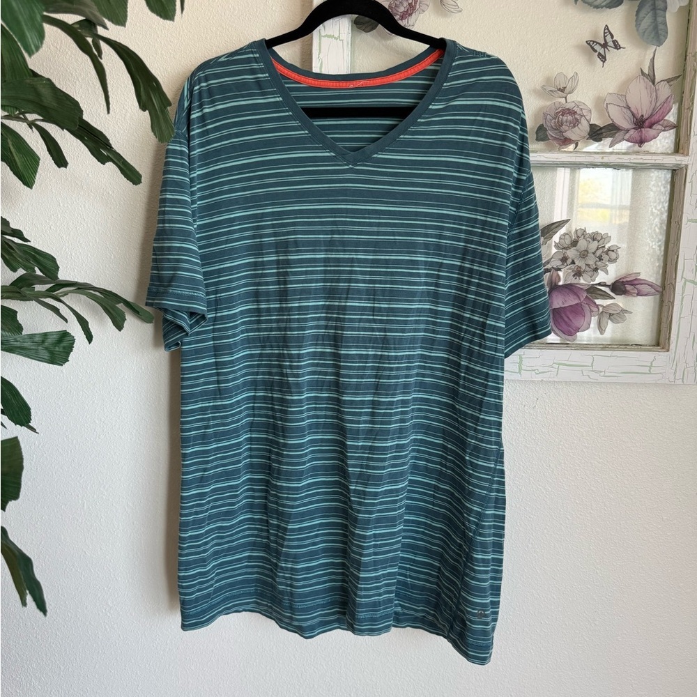 Men's Teal Striped V-Neck Shirt